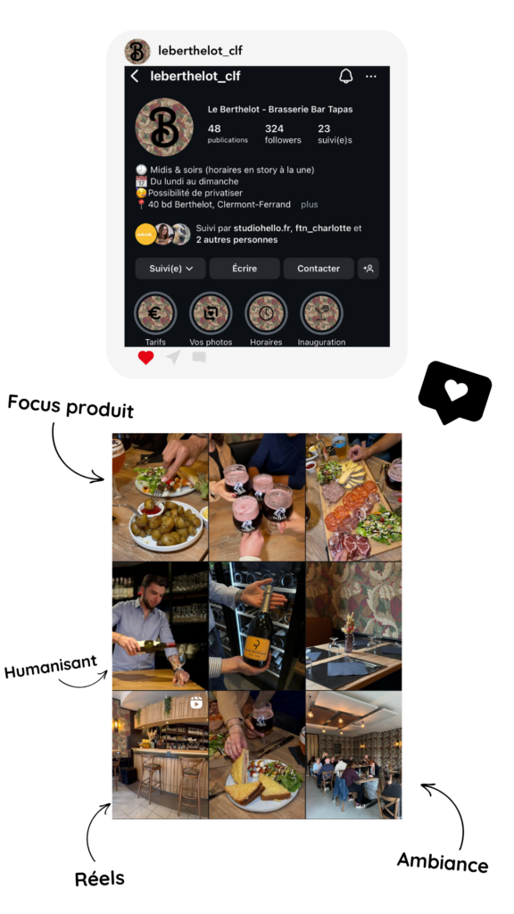 Présentation du feed Instagram et du community management d'un client de l'agence digitale Auvergnate Studio Hello